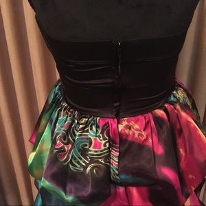 Short strapless black and colorful cocktail dress